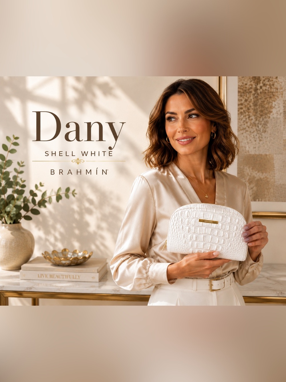 Brahmin  Dany White Shell Embossed Cosmetic Pouch Melbourne